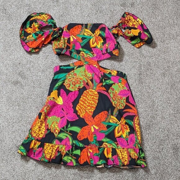 Women's SHEIN Multi-Color Floral Mini Dress; Cut-Outs & Ruffles; Size M, 6 - Picture 1 of 4